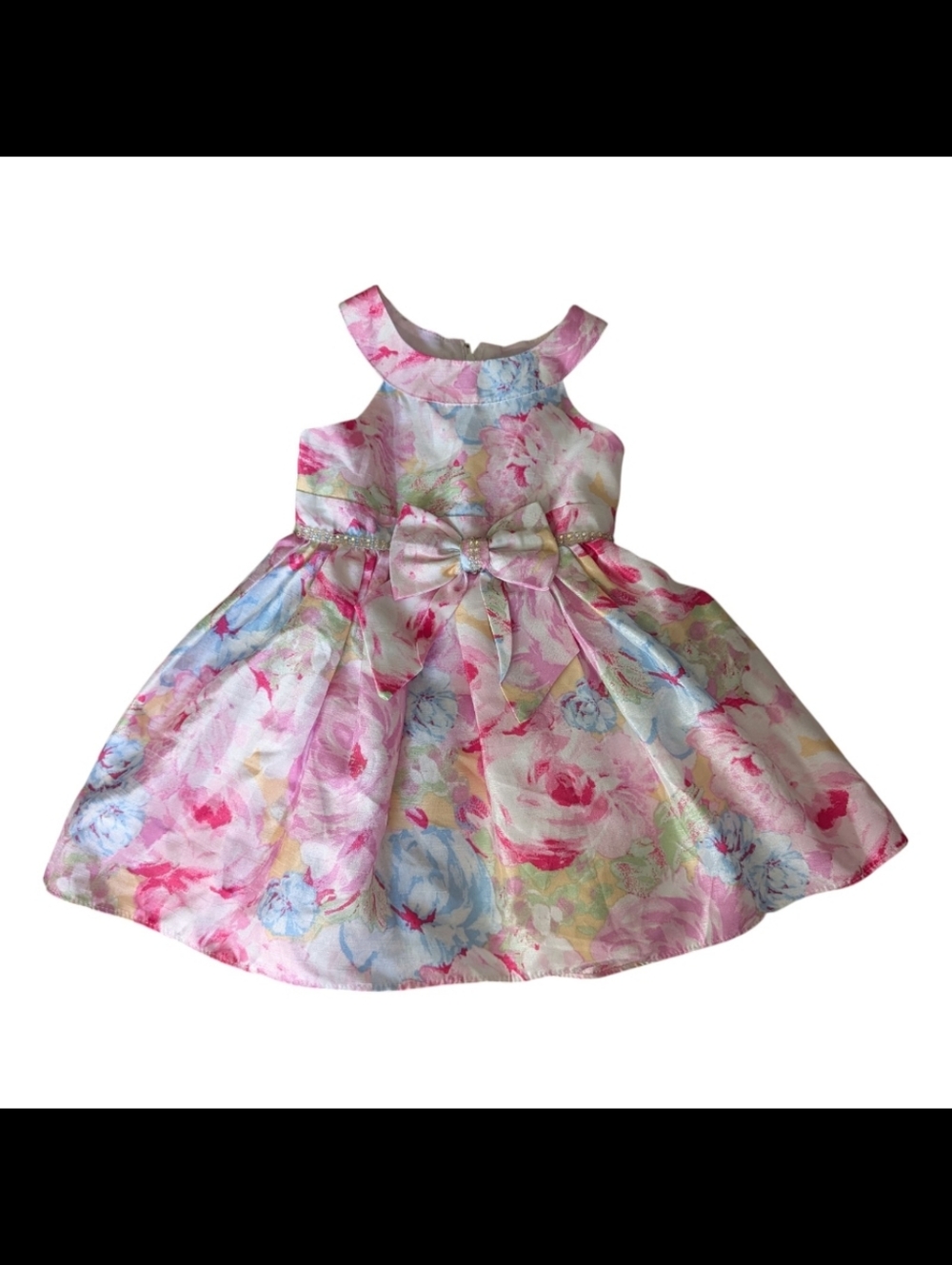 Youngland Pink Floral Bow Party Dress